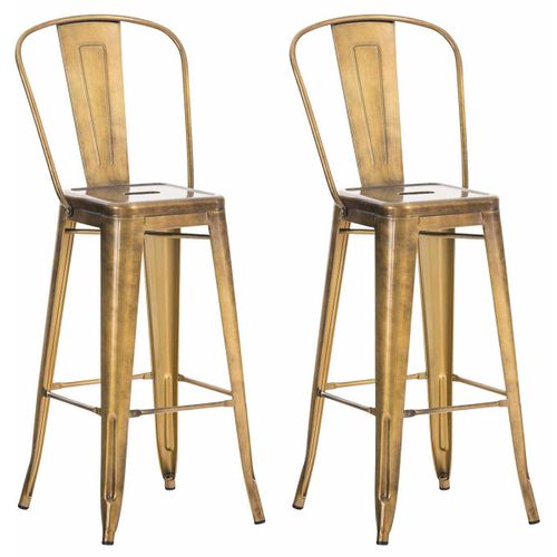 Lot De 2 Tabourets De Bar En Métal Doré Style Industriel Dossier Haut Repose-pieds Tdb10293