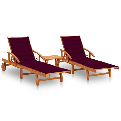 Lot De 2 Transats Chaise Longue Bain De Soleil Lit De Jardin Terrasse Meuble D'extérieur Avec Table