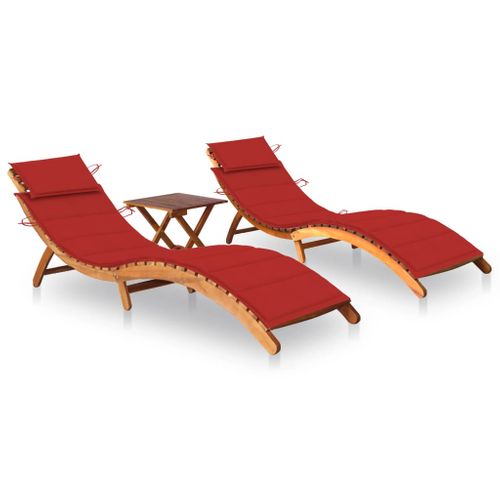 Lot De 2 Transats Chaise Longue Bain De Soleil Lit De Jardin Terrasse Meuble D'extérieur Avec Table