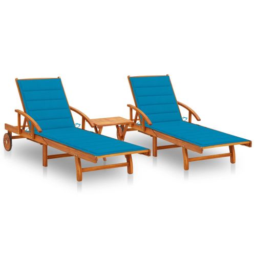 Lot De 2 Transats Chaise Longue Bain De Soleil Lit De Jardin Terrasse Meuble D'extérieur Avec Table