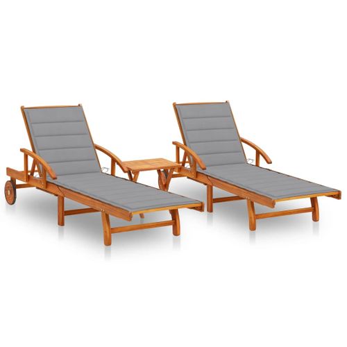 Lot De 2 Transats Chaise Longue Bain De Soleil Lit De Jardin Terrasse Meuble D'extérieur Avec Table