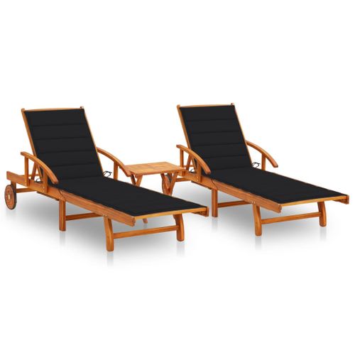 Lot De 2 Transats Chaise Longue Bain De Soleil Lit De Jardin Terrasse Meuble D'extérieur Avec Table