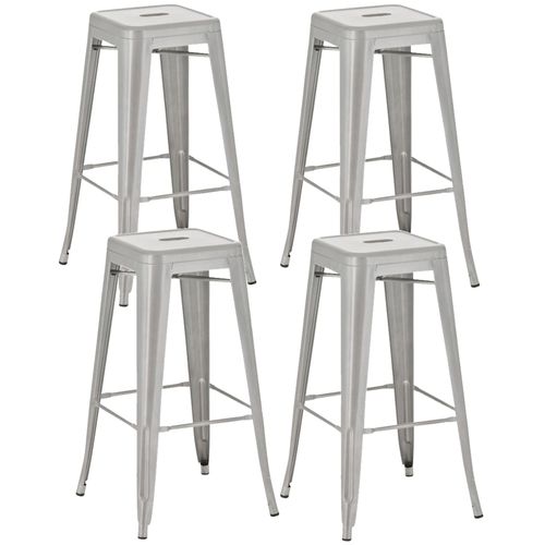 Lot De 4 Tabourets De Bar Style Industriel Avec Repose-pieds En Métal Argenté Tdb10289