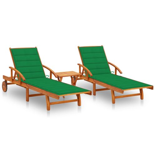 Lot De 2 Transats Chaise Longue Bain De Soleil Lit De Jardin Terrasse Meuble D'extérieur Avec Table