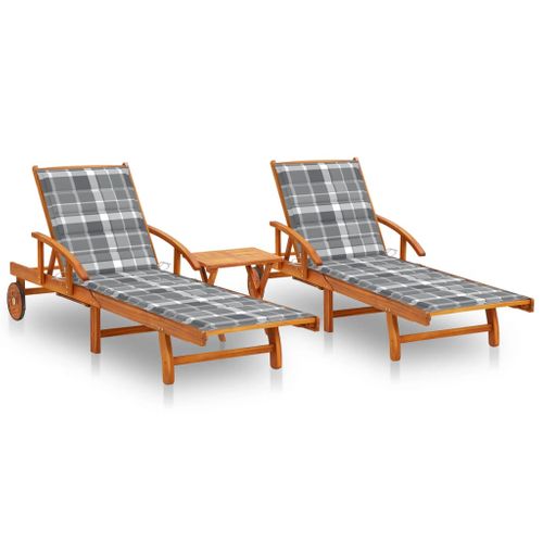 Lot De 2 Transats Chaise Longue Bain De Soleil Lit De Jardin Terrasse Meuble D'extérieur Avec Table