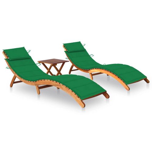 Lot De 2 Transats Chaise Longue Bain De Soleil Lit De Jardin Terrasse Meuble D'extérieur Avec Table