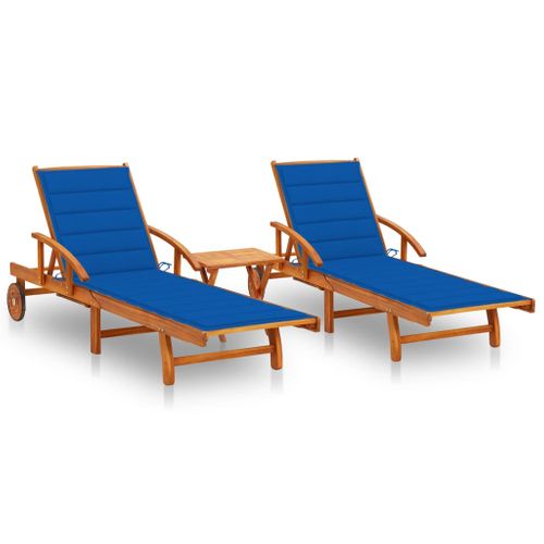 Lot De 2 Transats Chaise Longue Bain De Soleil Lit De Jardin Terrasse Meuble D'extérieur Avec Table