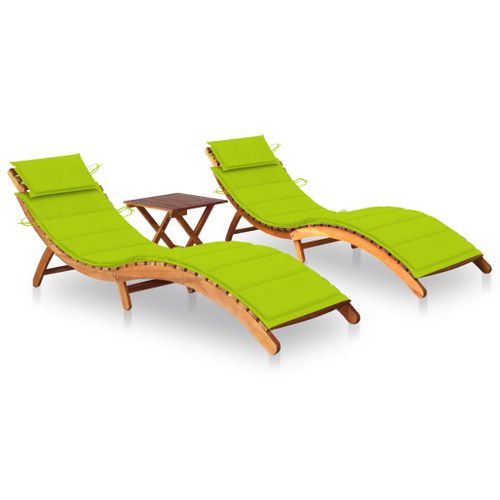Lot De 2 Transats Chaise Longue Bain De Soleil Lit De Jardin Terrasse Meuble D'extérieur Avec Table