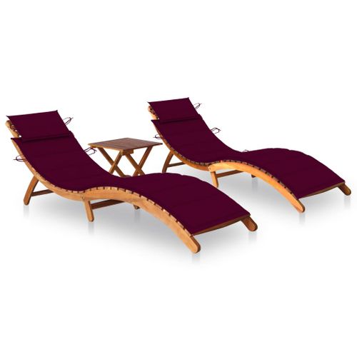 Lot De 2 Transats Chaise Longue Bain De Soleil Lit De Jardin Terrasse Meuble D'extérieur Avec Table