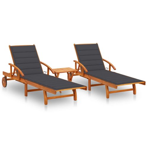 Lot De 2 Transats Chaise Longue Bain De Soleil Lit De Jardin Terrasse Meuble D'extérieur Avec Table