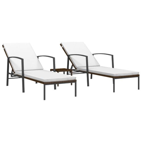 Lot De 2 Transats Chaise Longue Bain De Soleil Lit De Jardin Terrasse Meuble D'extérieur Avec Table