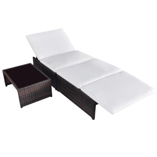 Lot De 2 Transats Chaise Longue Bain De Soleil Lit De Jardin Terrasse Meuble D'extérieur Avec Table