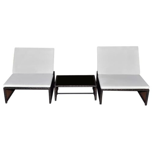 Lot De 2 Transats Chaise Longue Bain De Soleil Lit De Jardin Terrasse Meuble D'extérieur Avec Table