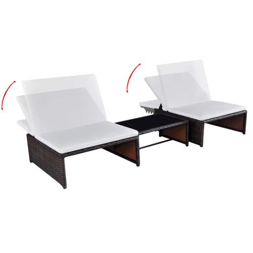 Lot De 2 Transats Chaise Longue Bain De Soleil Lit De Jardin Terrasse Meuble D'extérieur Avec Table
