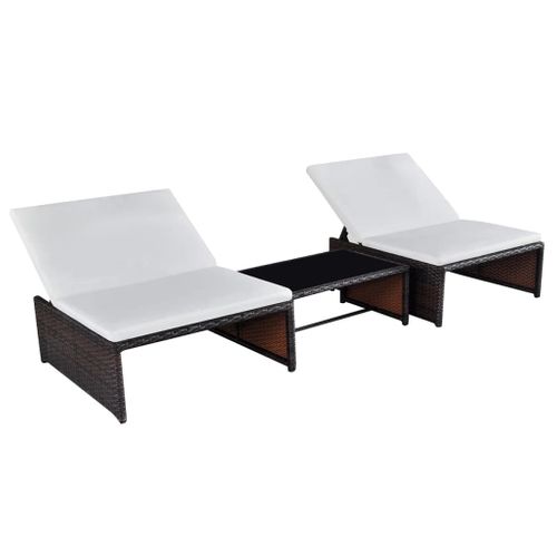 Lot De 2 Transats Chaise Longue Bain De Soleil Lit De Jardin Terrasse Meuble D'extérieur Avec Table