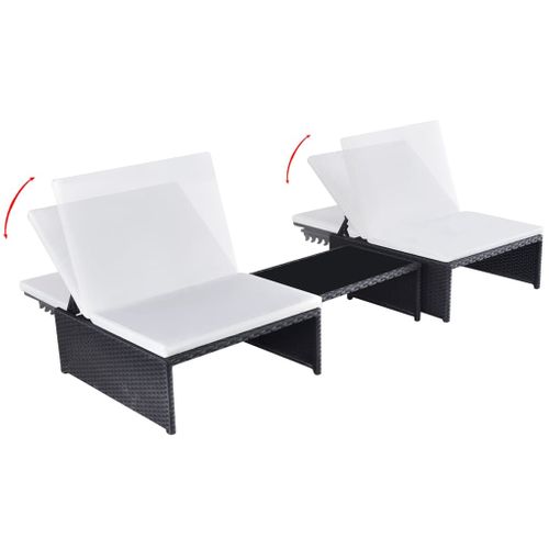 Lot De 2 Transats Chaise Longue Bain De Soleil Lit De Jardin Terrasse Meuble D'extérieur Avec Table