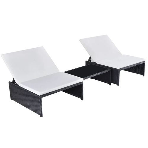 Lot De 2 Transats Chaise Longue Bain De Soleil Lit De Jardin Terrasse Meuble D'extérieur Avec Table