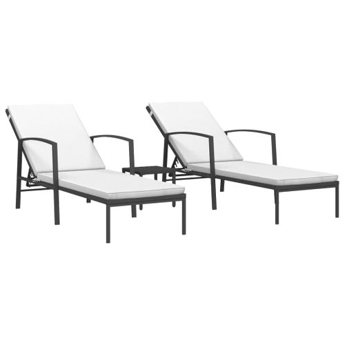 Lot De 2 Transats Chaise Longue Bain De Soleil Lit De Jardin Terrasse Meuble D'extérieur Avec Table