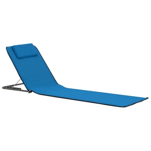 Tapis De Plage Chaise Longue Pliables 2 Pièces Acier Et Tissu Bleu 02_0012182