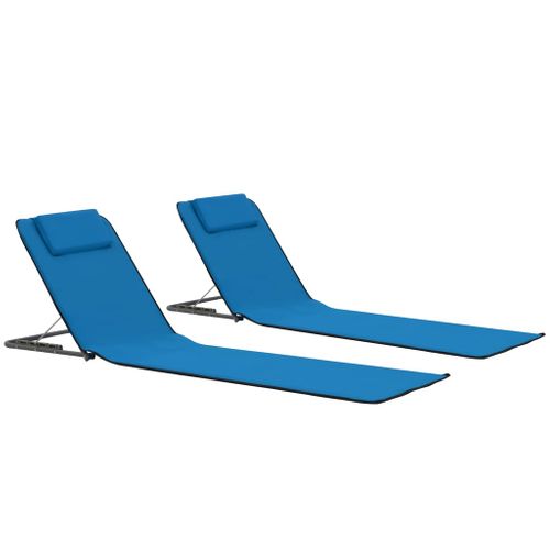 Tapis De Plage Chaise Longue Pliables 2 Pièces Acier Et Tissu Bleu 02_0012182