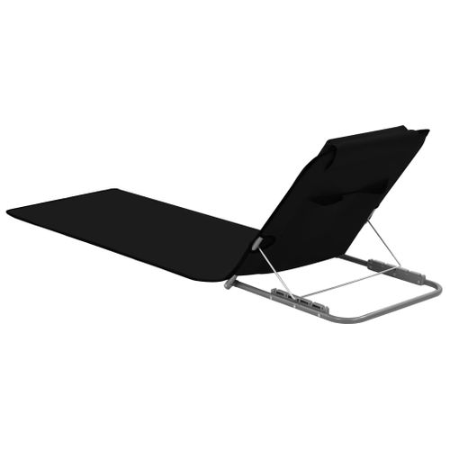 Tapis De Plage Chaise Longue Pliables 2 Pièces Acier Et Tissu Noir 02_0012185