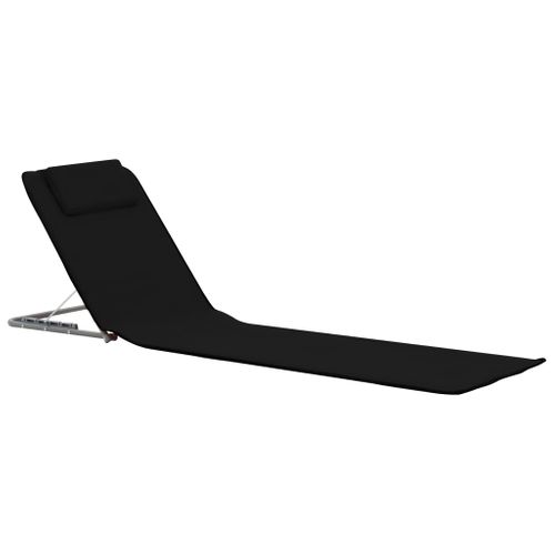 Tapis De Plage Chaise Longue Pliables 2 Pièces Acier Et Tissu Noir 02_0012185