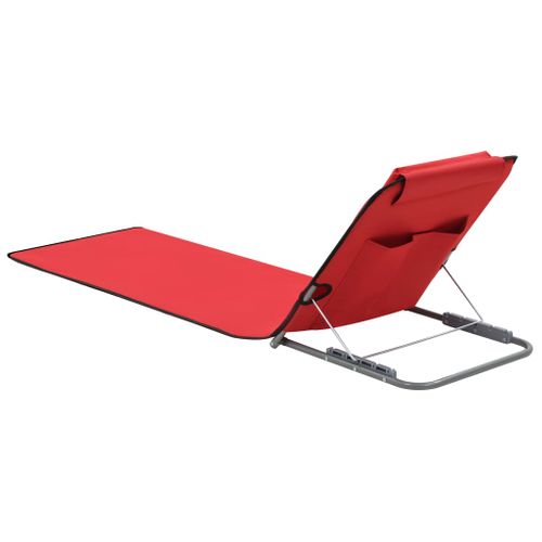 Tapis De Plage Chaise Longue Pliables 2 Pièces Acier Et Tissu Rouge 02_0012186