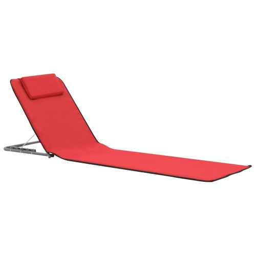 Tapis De Plage Chaise Longue Pliables 2 Pièces Acier Et Tissu Rouge 02_0012186