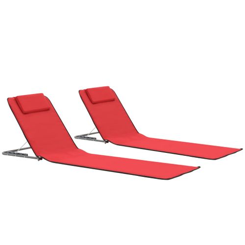 Tapis De Plage Chaise Longue Pliables 2 Pièces Acier Et Tissu Rouge 02_0012186