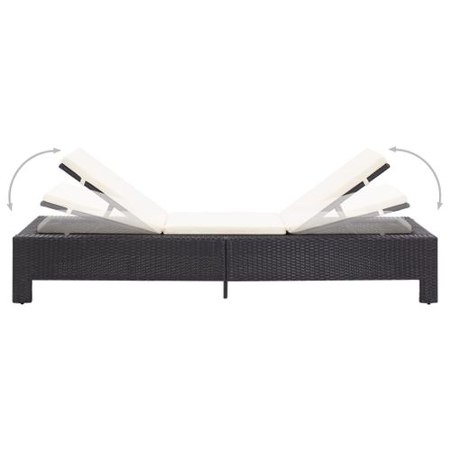 Transat Chaise Longue Bain De Soleil Avec Coussin Noir Résine Tressée 02_0012197