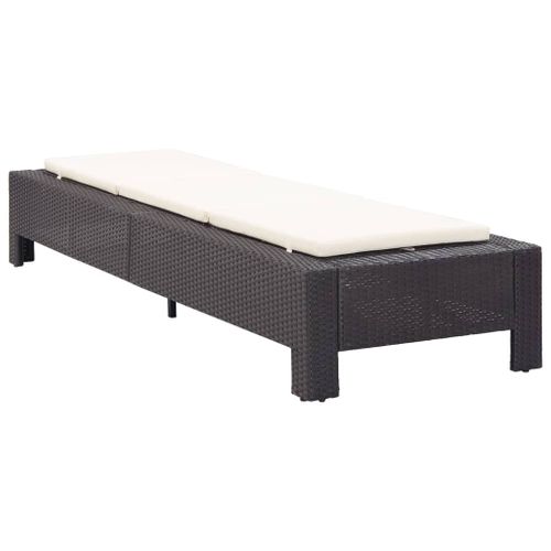 Transat Chaise Longue Bain De Soleil Avec Coussin Noir Résine Tressée 02_0012197
