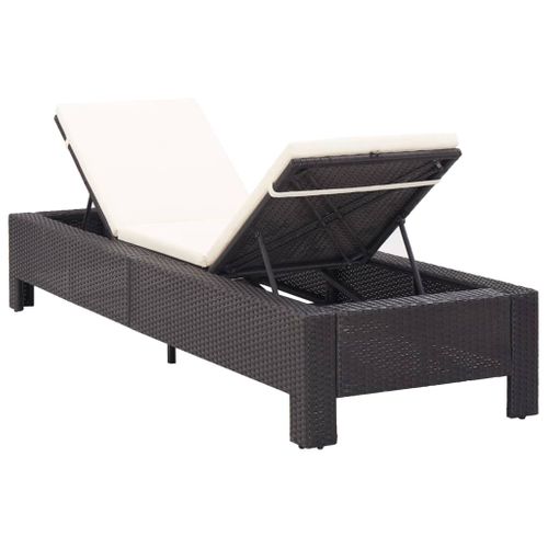 Transat Chaise Longue Bain De Soleil Avec Coussin Noir Résine Tressée 02_0012197