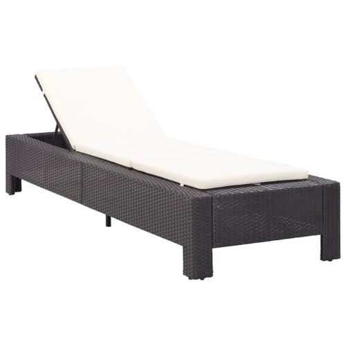 Transat Chaise Longue Bain De Soleil Avec Coussin Noir Résine Tressée 02_0012197