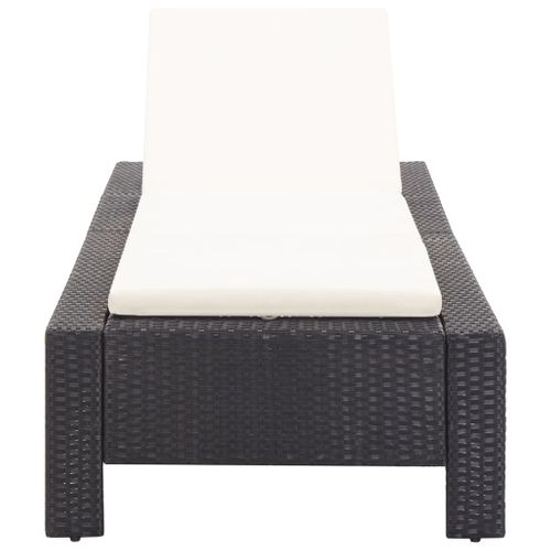 Transat Chaise Longue Bain De Soleil Avec Coussin Noir Résine Tressée 02_0012197
