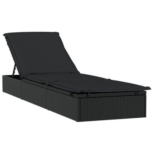 Transat Chaise Longue Bain De Soleil Avec Table Résine Tressée Noir 02_0012207