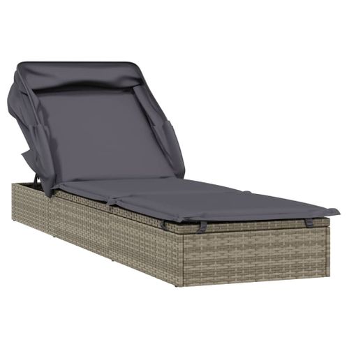 Transat Chaise Longue Bain De Soleil Avec Toit Pliable 213 X 63 X 97 Cm Résine Tressé