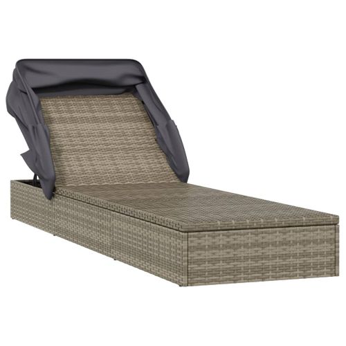 Transat Chaise Longue Bain De Soleil Avec Toit Pliable 213 X 63 X 97 Cm Résine Tressé