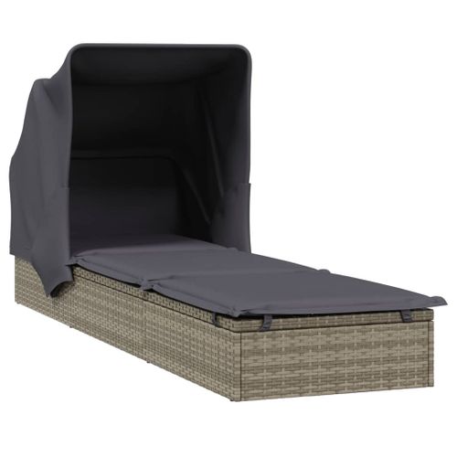 Transat Chaise Longue Bain De Soleil Avec Toit Pliable 213 X 63 X 97 Cm Résine Tressé