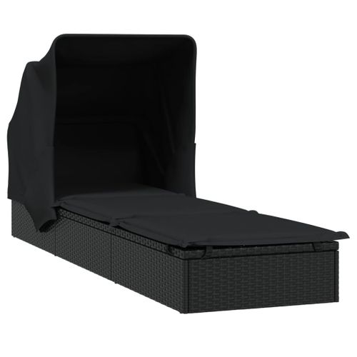 Transat Chaise Longue Bain De Soleil Avec Toit Pliable 213 X 63 X 97 Cm Résine Tressé