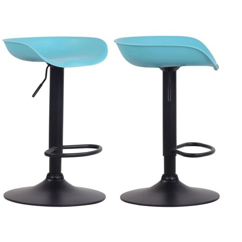 Lot De 2 Tabourets De Bar Assise Réglable En Hauteur Et Pivotant En Plastique Bleu Pieds Tulipe
