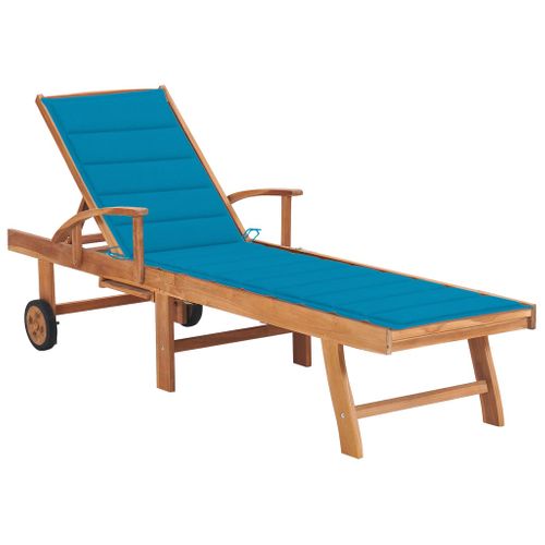 Transat Chaise Longue Bain De Soleil Lit De Jardin Terrasse Meuble D'extérieur Avec Coussin Bleu