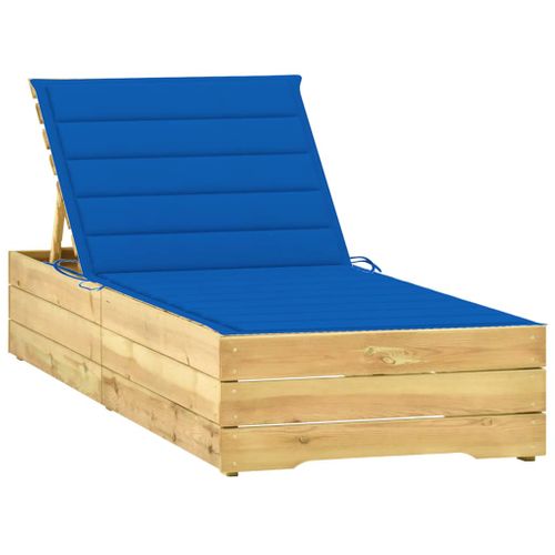 Transat Chaise Longue Bain De Soleil Lit De Jardin Terrasse Meuble D'extérieur Avec Coussin Bleu