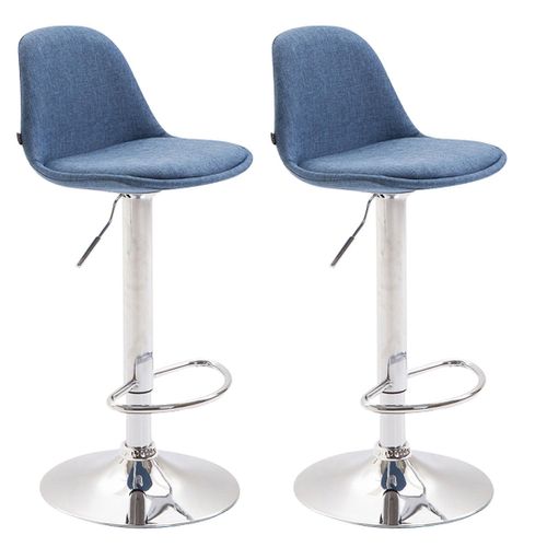 Lot De 2 Tabourets De Bar En Tissu Bleu Et Cadre En Métal Hauteur Réglable Pieds Trompette 10_0001