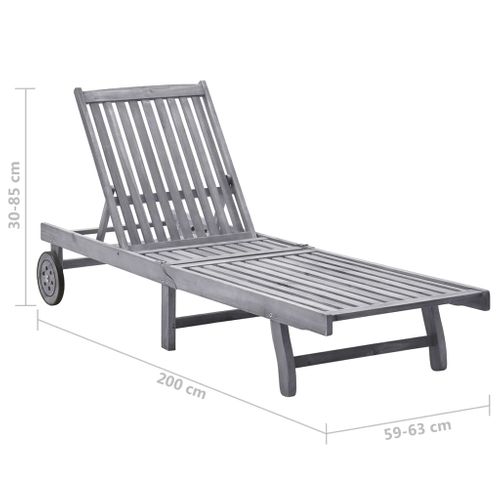 Transat Chaise Longue Bain De Soleil Lit De Jardin Terrasse Meuble D'extérieur Avec Coussin Gris