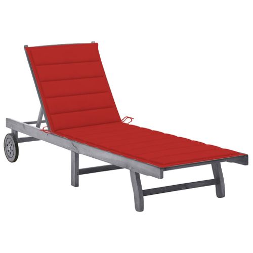 Transat Chaise Longue Bain De Soleil Lit De Jardin Terrasse Meuble D'extérieur Avec Coussin Bois