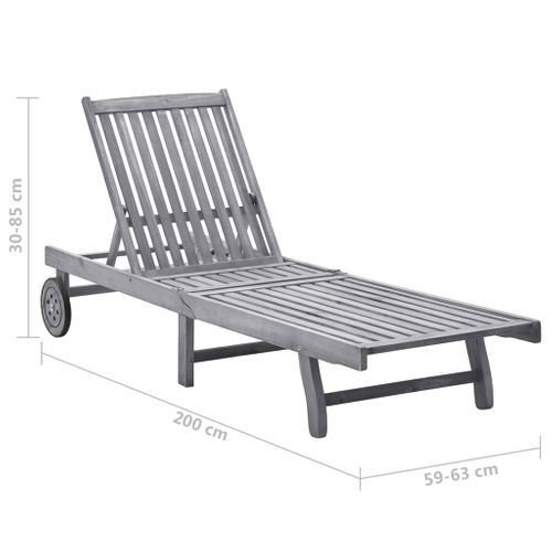 Transat Chaise Longue Bain De Soleil Lit De Jardin Terrasse Meuble D'extérieur Avec Coussin Bois