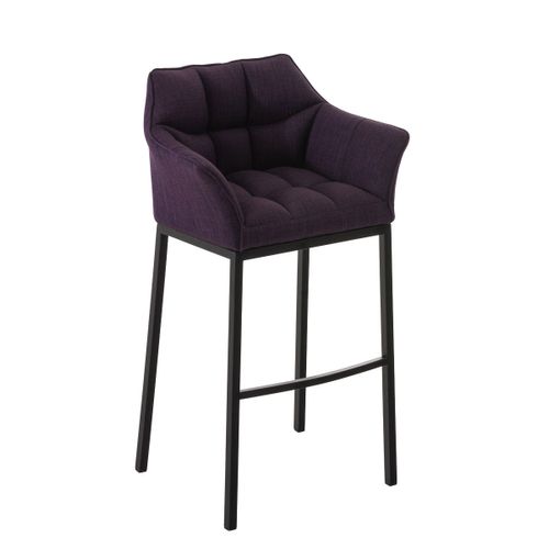 Tabouret De Bar Chaise Haute De Comptoir Couture Carrées Assise En Tissu Violet 4 Pieds Stables