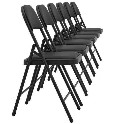 Lot De 6 Chaises De Bureau Chaise De Conférence Visiteur En Synthétique Et Métal Noir Pliable 03_0