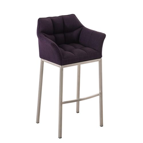 Tabouret De Bar Chaise Haute De Comptoir Couture Carrées Assise En Tissu Violet 4 Pieds Stables