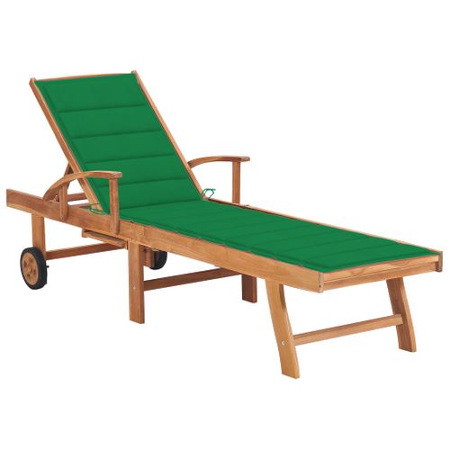 Transat Chaise Longue Bain De Soleil Lit De Jardin Terrasse Meuble D'extérieur Avec Coussin Vert